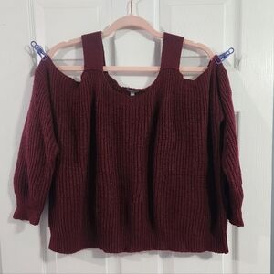 Cold-Shoulder Knit Sweater in Deep Burgundy
